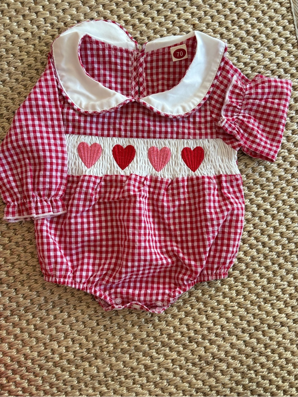 Valentine Bubble with Smocked Heart Band and Peter Pan Collar